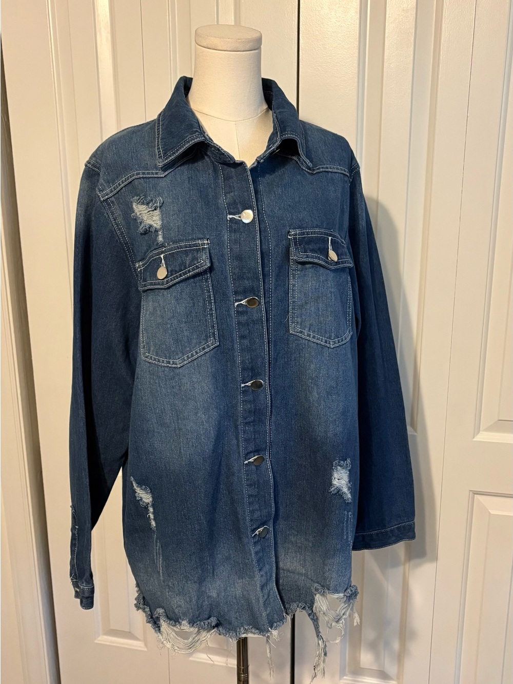 JEANS Distressed Denim Shirt Jacket